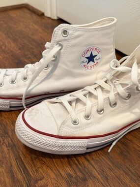 Converse Kids White High Top Sneakers with Red & Blue Trim